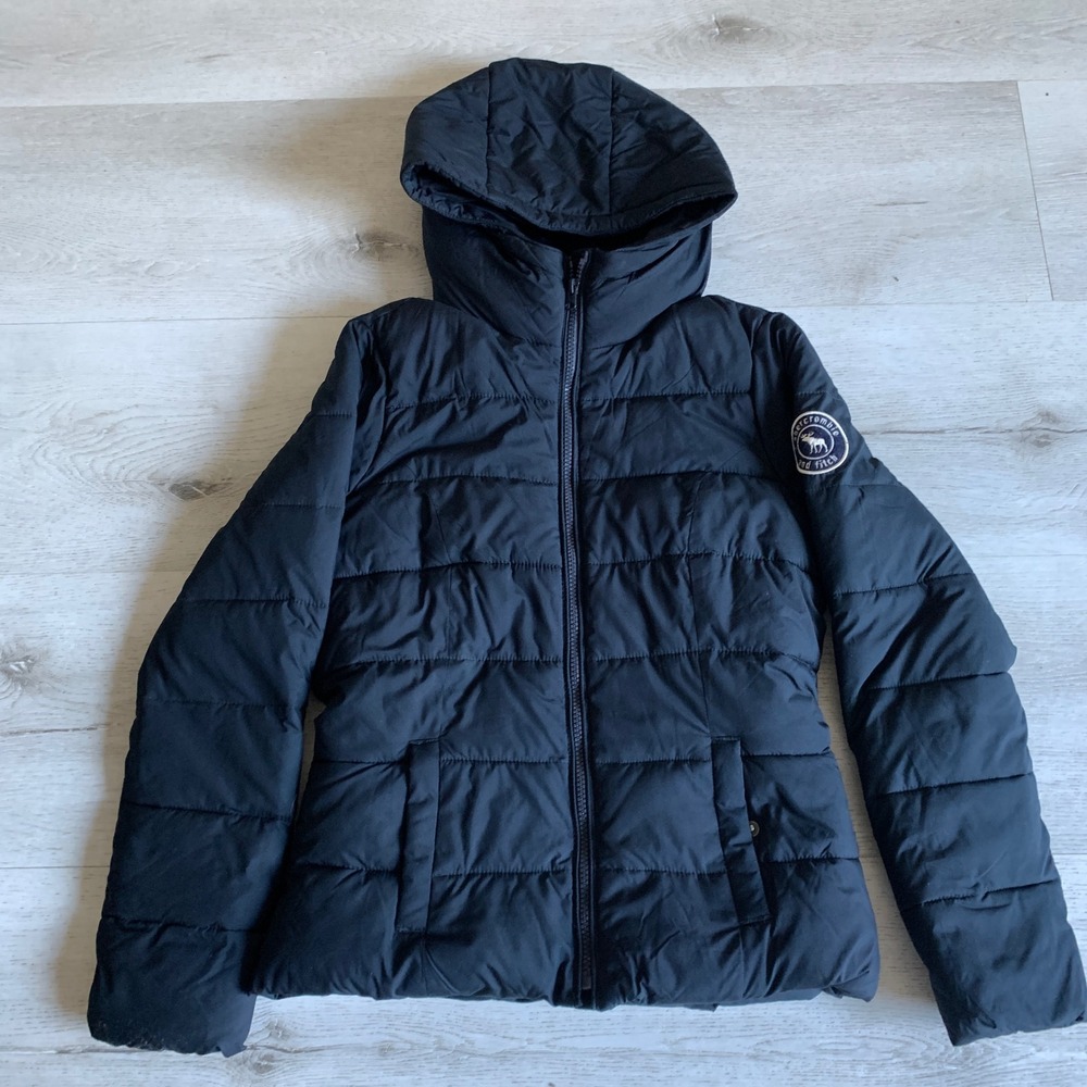 Abercrombie Kids Puffer Jacket Navy Blue Neon Pink Fleece Lined Hooded XL